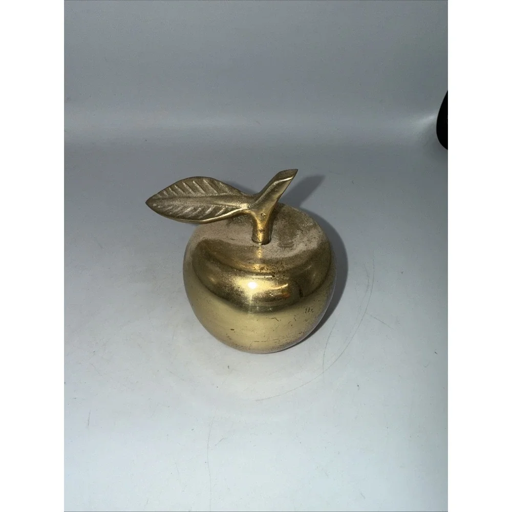 Vintage Solid Brass Apple Bell Teacher's Paperweight Classroom Decor W/PATINA